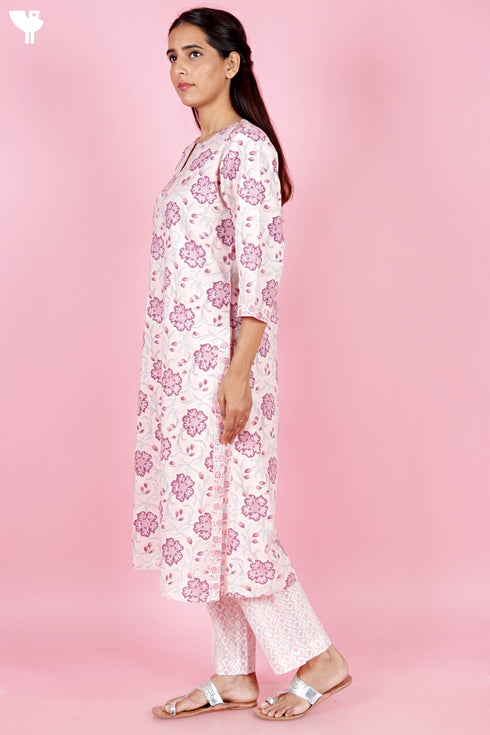 Bizzy Lizzy Kurta And Pant Set With Kota Dupatta In Block Print